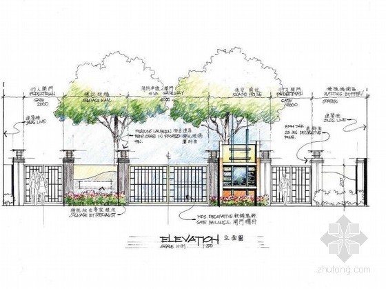 小区园林景观手绘彩平施工图- 