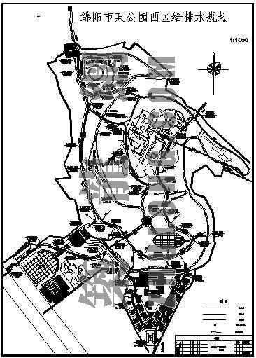 绵阳规划图资料下载-绵阳市某公园西区给排水平面规划图