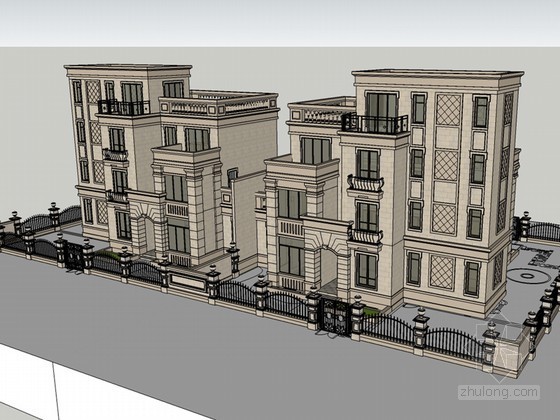 欧式别墅建筑模型资料下载-大气欧式别墅SketchUp模型下载