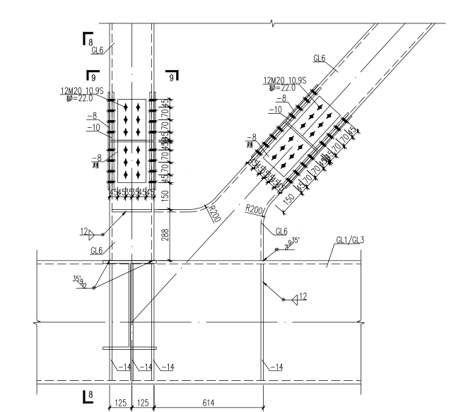 钢结构连廊结构施工图（CAD、12张）-钢梁连接节点详图