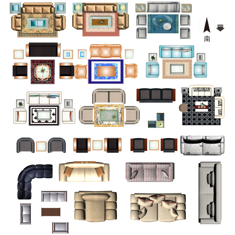 室内设计常用PSD彩色平面图块—沙发PSD图块-沙发02