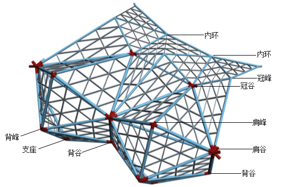 空间网格结构钢屋盖体育场施工组织设计-标准结构单元节点分布图