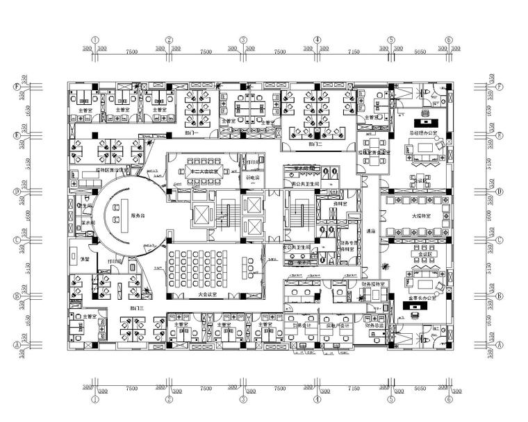 [天津]泰宇集团六层办公室装修施工图+效果图-2六层平面布置图