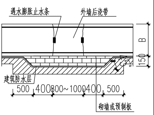 [青岛]9/10层框剪结构商业楼施工图(含酒店)-外墙后浇带