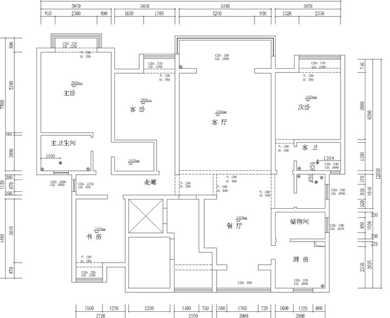 美式古典客厅吊顶资料下载-美式古典风格四居室装修施工图设计（附效果图）