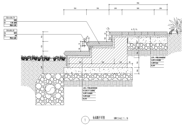 园林景观小品特色台阶坡道CAD施工图合集-标准踏步设计详图