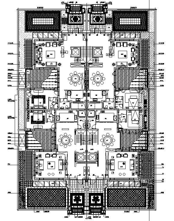 [北京]江南水乡新中式别墅庭院景观设计全套施工图（附景观效果图）-合院楼间庭院总平面图
