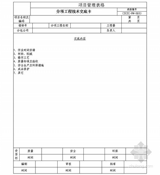 公路分项安全技术交底合集资料下载-分项工程技术交底卡