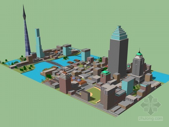 鸟瞰城市建筑SketchUp模型下载-鸟瞰城市建筑 
