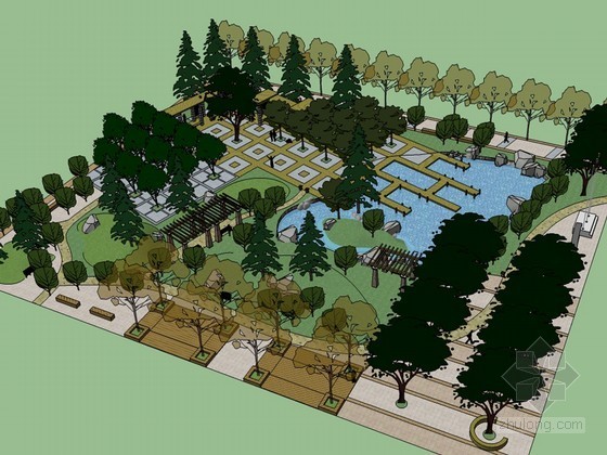 城市绿地小游园su资料下载-现代小广场SketchUp模型下载