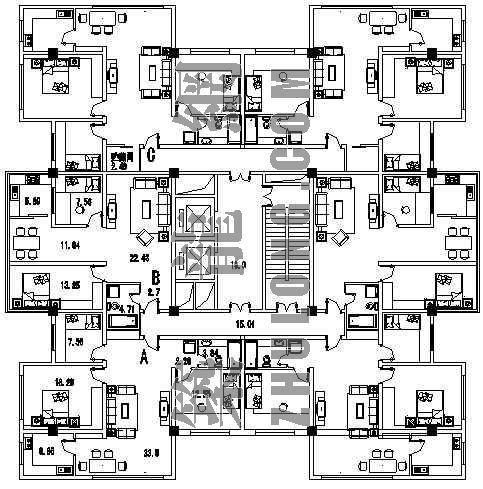 住宅CAD平面设计图资料下载-某商住楼平面设计方案
