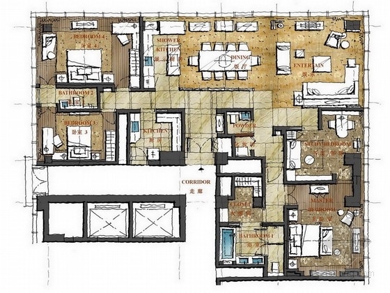 顶级现代公寓案例资料下载-[南京]豪华顶级酒店式公寓设计方案图