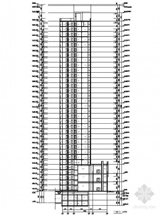[西安]现代高层住宅带底商建筑施工图-现代高层住宅带底商剖面图