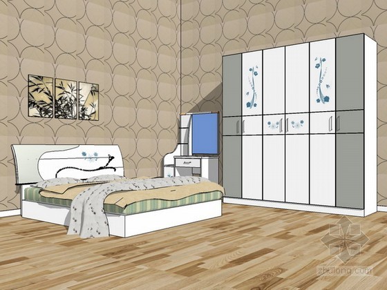室内家具SketchUp资料下载-卧室组合家具sketchup模型下载