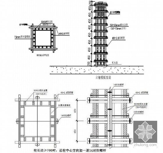 [江西]框筒结构超高层商业酒店工程模板施工方案(100页)-立柱模板支设示意图
