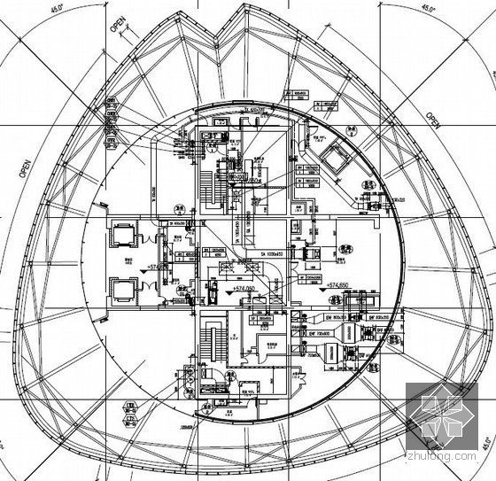 [上海]城市标志摩天大楼暖通全套设计施工图纸783张(632米、118层)-塔冠空调平面图