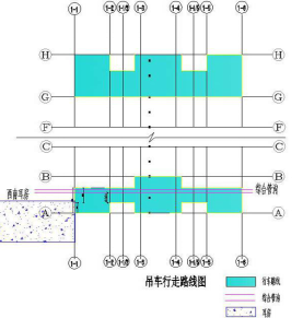 悬挑大跨度弧形“水滴”状钢结构施工技术-吊车行走路线图