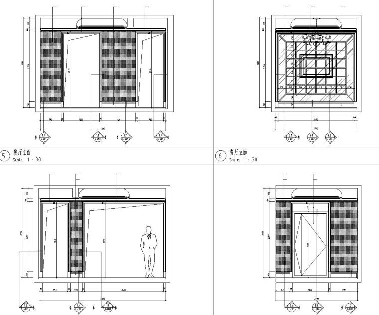 欧式香缇华府样板房B户型室内施工图设计（CAD+实景图）-餐厅立面图