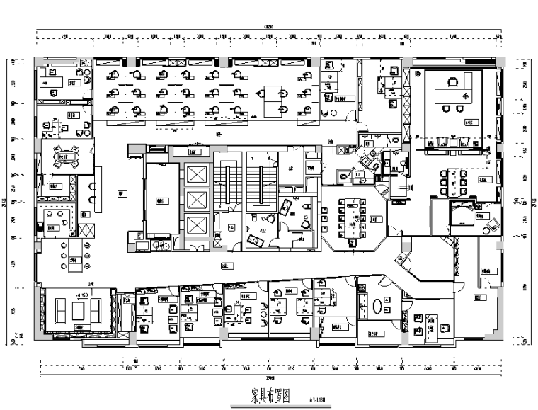 中式禅意风格意境办公空间设计施工图（附效果图）-家具布置图