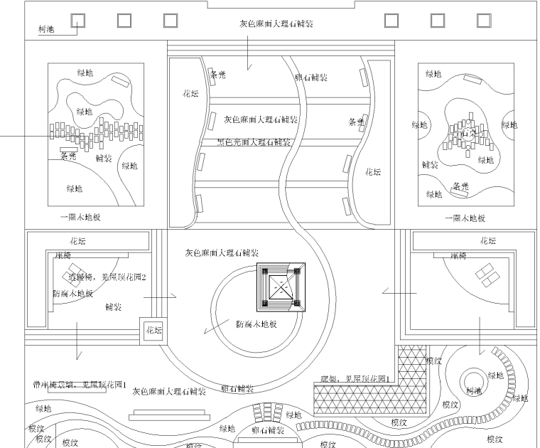 中型商场平面结构设计图资料下载-3张屋顶花园景观设计CAD平面图