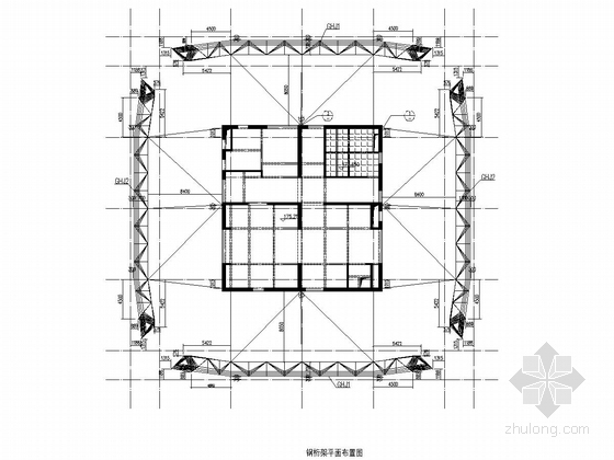 [安徽]40层框架核心筒结构超高层办公楼结构施工图（AB塔楼 设停机坪）-钢桁架平面布置图