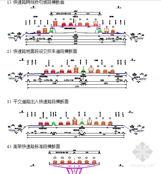 [江苏]城市快速路道路工程图纸259张（路桥涵）-断面图