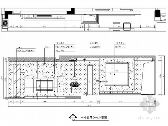 [常熟]高层住宅区现代简约三居室样板间装修施工图（含效果）客厅立面图 