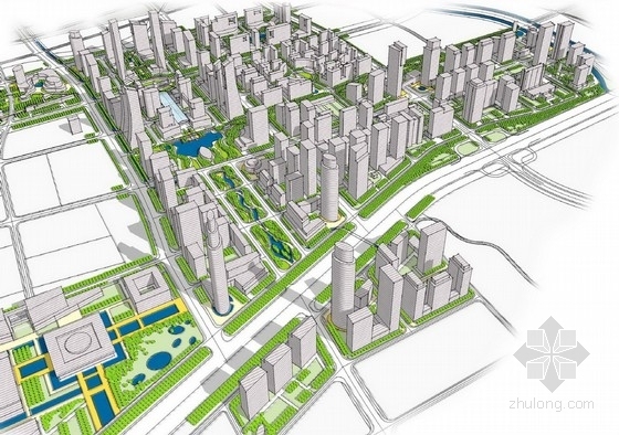 [济南]多元一体化城市CBD景观带规划设计方案-鸟瞰图 