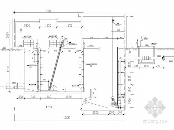 2.6万吨城镇污水处理厂全套设计（厌氧池、氧化沟）-中格栅井与污水提升泵房A-A剖面图 