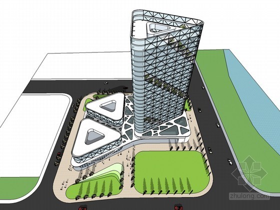 会议办公建筑资料下载-通透办公建筑SketchUp模型下载