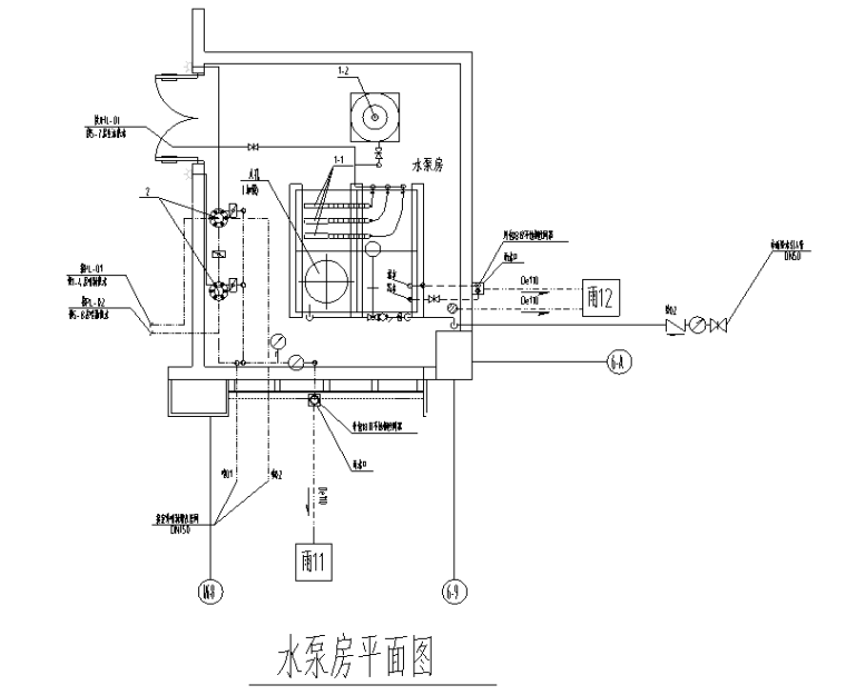 详细！启东市便民服务中心6号楼给排水及喷淋系统施工图-水泵房平面图