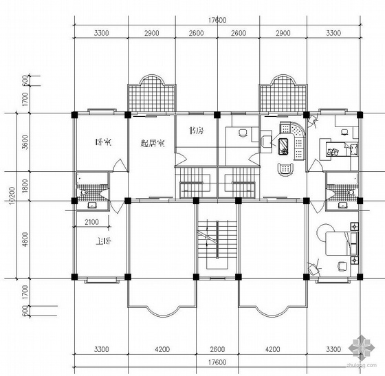 板式高层住宅一梯两户设计资料下载-板式多层一梯两户户型图(96/96)
