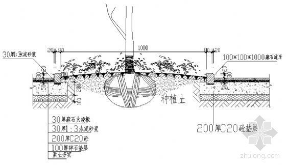 行道树绿化施工图资料下载-人行道树池详图