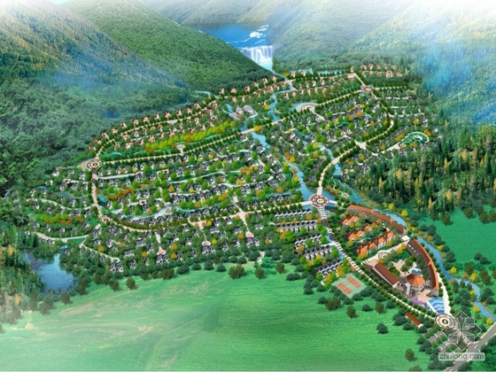 CAD别墅小区规划资料下载-某高山流水别墅小区规划及建筑方案文本