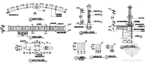 阶梯防腐木栏杆施工图资料下载-弧形木栏杆节点详图