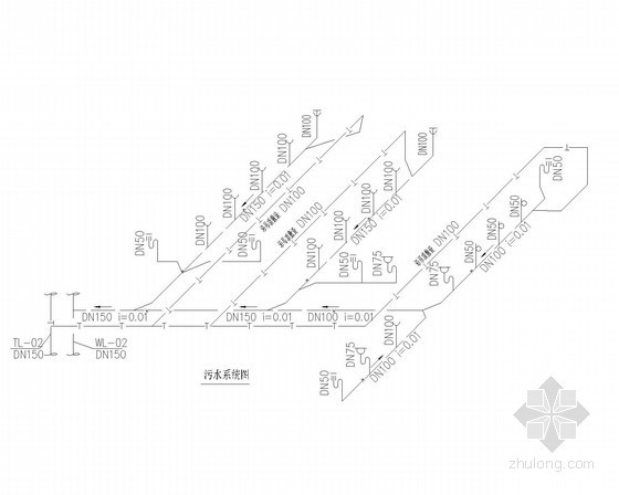 [广东]城市展示馆给排水消防施工图（S型DKL热气溶胶自动灭火系统）-污水系统图 