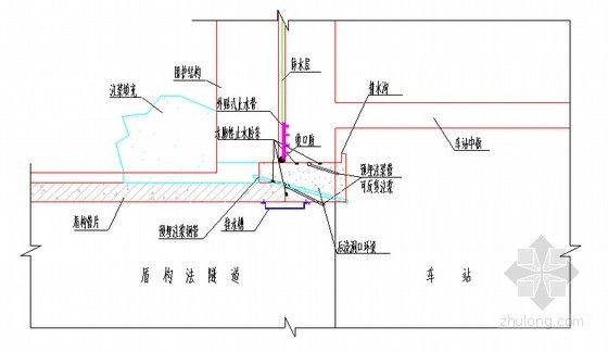 [广东]鲁班奖地铁明挖顺筑法岛式车站及盾构区间施工技术总结223页（地下连续墙）-洞门防水图