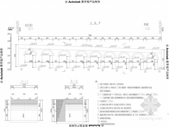 [重庆]9X6m半圆弧石拱桥加固改造设计图及计算书（拱式转连续 管网设计）-桥型布置图 