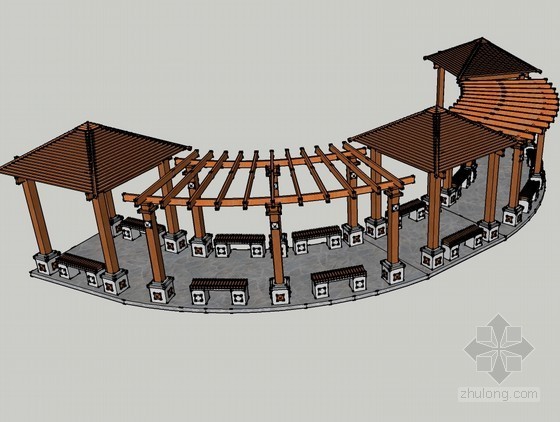 Sketchup模型材质资料下载-景观花架亭组合SketchUp模型