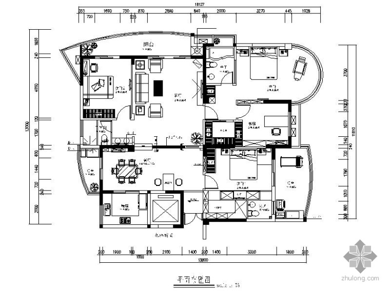 中式门厅室内装修资料下载-新中式四居室内装修图