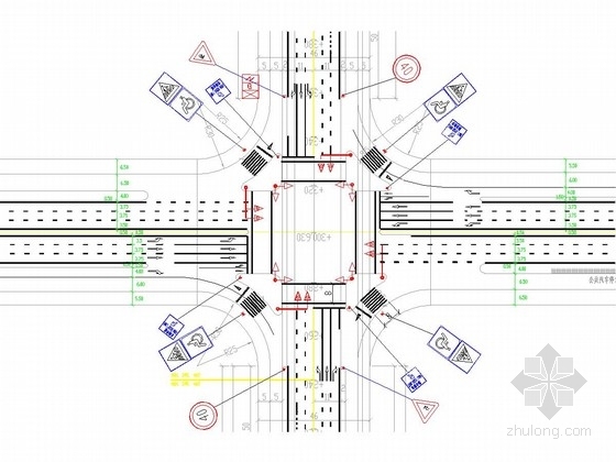 5m城市道路横断面设计图资料下载-城市道路地面标线与交叉口标志牌设计图