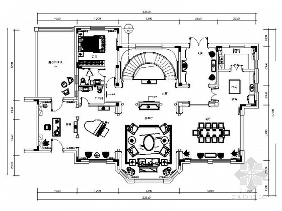 电梯别墅设计装修图资料下载-[长春]奢华欧式双层别墅设计CAD装修图