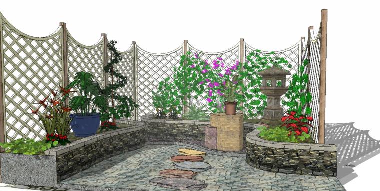 景观座凳模型资料下载-小角落庭院景观su模型设计