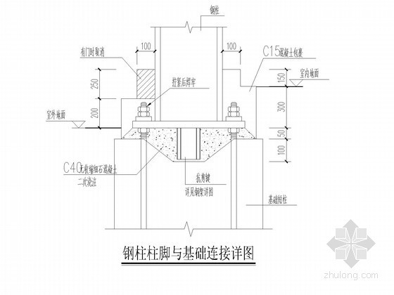 常用轻钢厂房、混凝土结构节点构造详图-钢柱柱脚与基础连接详图 