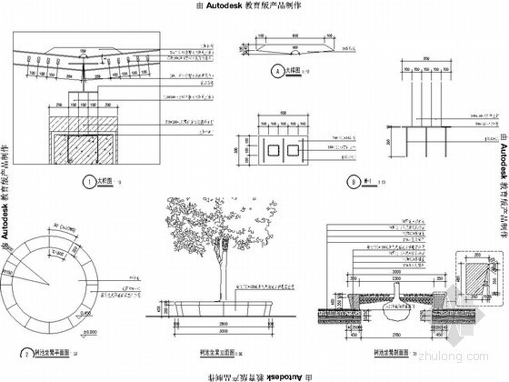 弧形廊架坐凳施工图资料下载-廊架及树池坐凳施工详图
