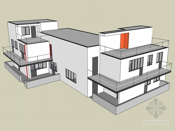 低层建筑概念方案资料下载-现代低层建筑SketchUp模型下载