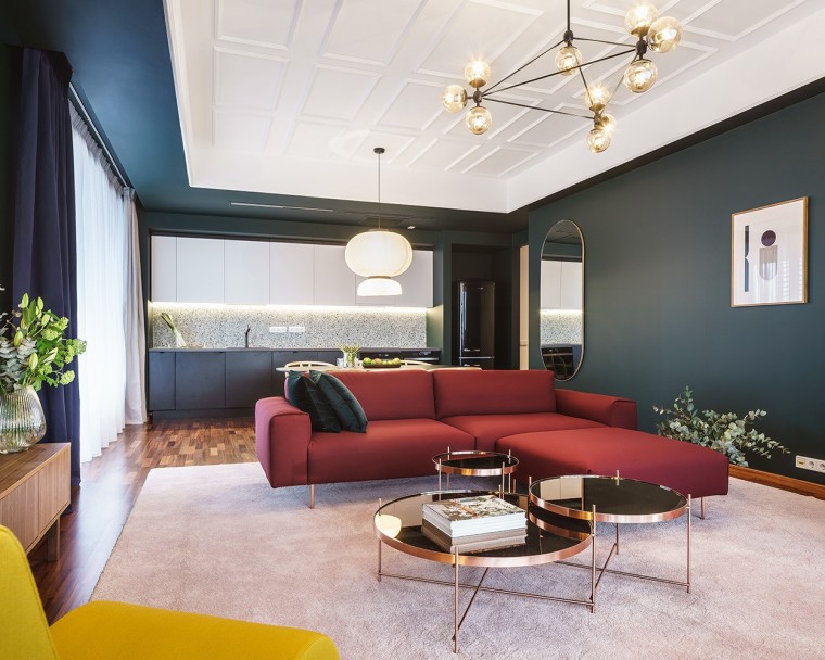 现代客厅沙发组合SU资料下载-165m²三色无限的典雅现代住宅