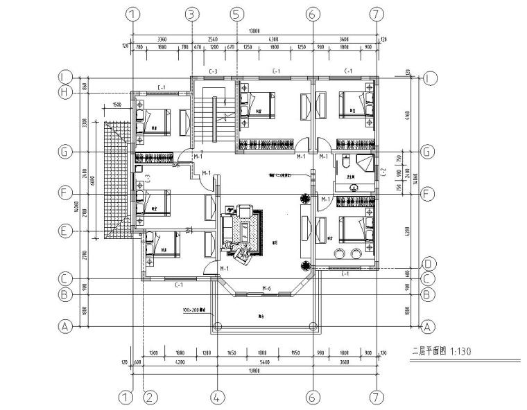 二层独栋别墅钢混结构设计文本（包含效果图+CAD）-二层平面图