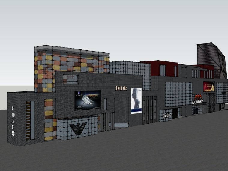 商业街楼模型资料下载-现代主义风格3层商业街建筑设计（su模型）