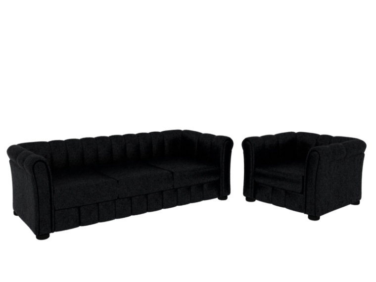 中式实木沙发3d模型资料下载-黑色舒适柔软沙发3D模型下载